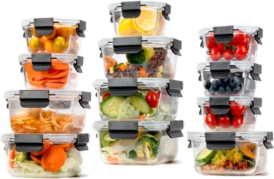 EasyWare JUEGO DE RECIPIENTES DE VIDRIO HERMÉTICO, Contenedores para Alimentos con Tapas de Cierre Fácil, Refractarios para Cocina