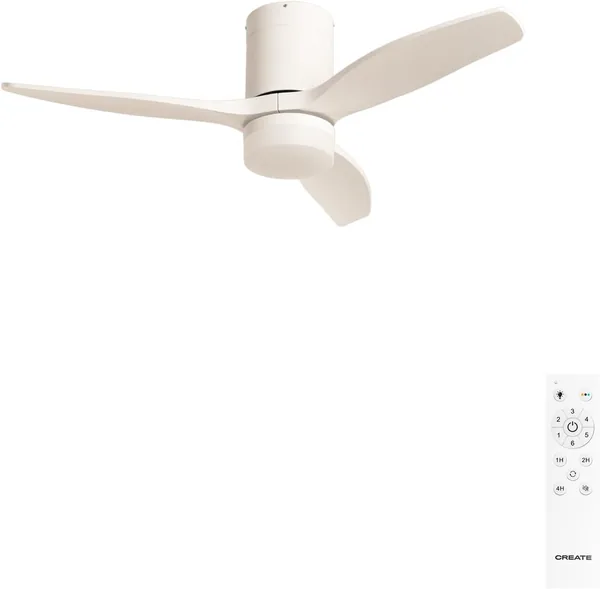 WinDCALM Ventilateur de Plafond Blanc avec Lumière et Télécommande - 40W, Silencieux, Diamètre 112 cm, 6 Vitesses, 3 Températures de Lumière - 10% de Réduction