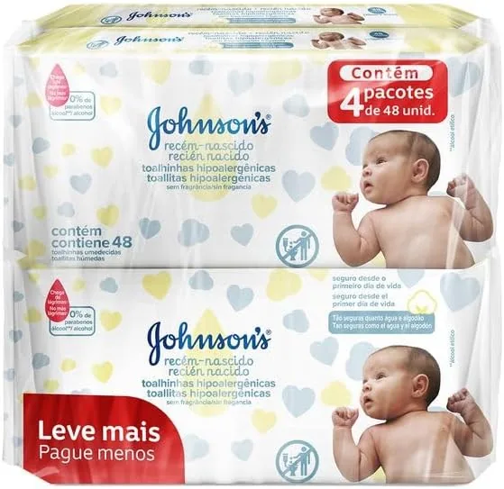 Lenços Umedecidos Johnson's Baby Recém Nascido, 192 Unidades - Melhor Preço