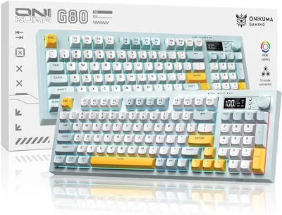 لوحة مفاتيح الألعاب ONIKUMA 94 مفتاحًا لاسلكية بشاشة LCD و مقبض متعدد الوظائف: 3-توصيل طريقة (BT/2.4G/USB-C) تصميم إرغوني D
