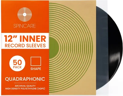 Pouches SPINCARE 50 x Quadraphonic Anti-Statique pour Vinyles Internes | Poche Protectrice HDPE Antistatique de Haute Qualité