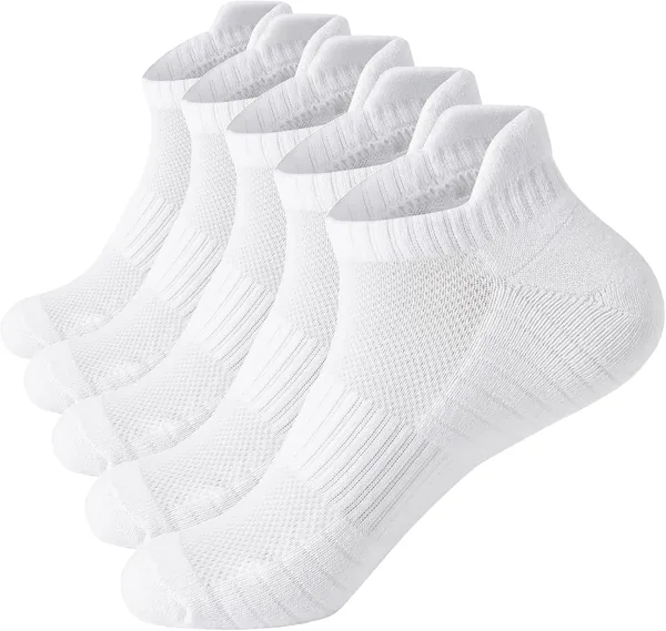 PUJANE 5 Pairs Athletic Running Ankle Socks Cushioned Breathable Low Cut Sports Tab Cotton Socks for Men and Women
