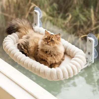 EDAGNY Katvensterbed Hamak voor Zonnetje, Vouwbaar met Omkeerbare Dekentje, 54x36cm Katperch met Sterke Suction Cup