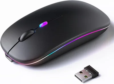 ماوس بلوتوث لاسلكي، ماوس LED مزدوج الشحن (بلوتوث 5.2 ومستقبل USB) ماوس صامت محمول، مناسب للكمبيوتر المحمول/الكمبيوتر