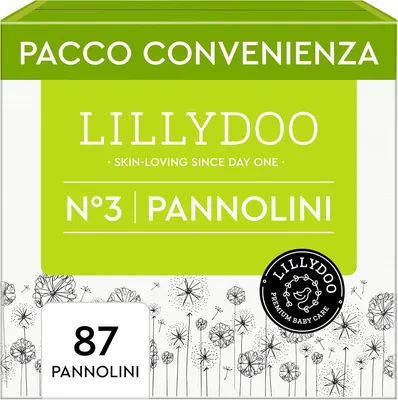 Lillidoo Pannolini Assorbenti - Taglia 3 (6+ kg), Confezione Economica (87 Unità), Protezione Antileak, Soft, Senza Profumo e Crema Derm