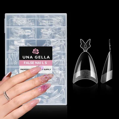 UNA GELLA Nagelspitlar för Gel Nagler, Medium Halv Tips Almond (med Hanf), 216 Stk, Halv Överlappande, Press-På Soft Gel Acryl, 12