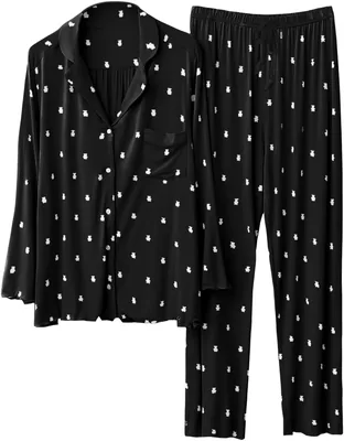 VIOPY Conjunto de Pijama de Algodón Modal de Manga Larga para Mujer, Conjunto de Pijama de Dos Piezas Superior e Inferior, Cómodo y Suave