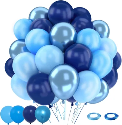 Blue Balloons Set, 50 pcs - Metallic Navy Blue & Pastel Light Blue Latex Balloons for Birthday & Baby Shower