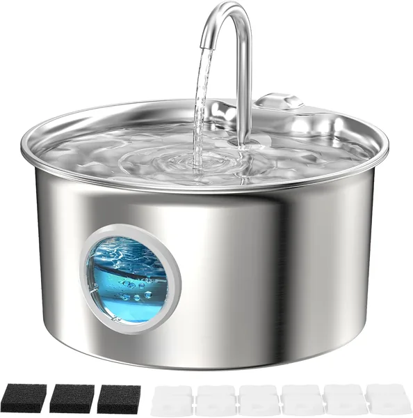 Fontaine à eau automatique pour chat en acier inoxydable - 2.6L Silencieuse Dispenser d'eau avec robinet
