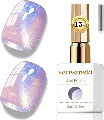 Senvenski Jelly Glass Cat Eye Semi-Permanent Nail Polish, 15 ml Cat's Eye Magnetic Gel 3D Holographi
