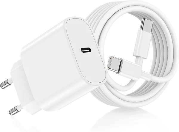 Chargeur DGVERS 20W USB C pour iPhone 17/16/15 - Adaptateur de chargement rapide avec câble USBC de 2 m, compatible avec iPhone 16e, 16, 15