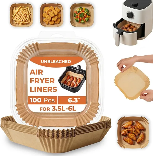 Roe Tenpo Air Fryer Liners, 100Pcs Disposable Baking Parchment Paper, Non-Stick & Greaseproof, Air Fryer Accessories for Ninja ON400UK AF140UK SL300UK, COSORI, Tefal, Russell Hobbs