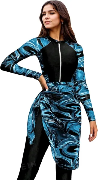 BananaHome Burkini Swimsuits for Women Muslim Long Sleeve Built-in Bra Swimming Tops Swimming Pants Full Cover Swimwear