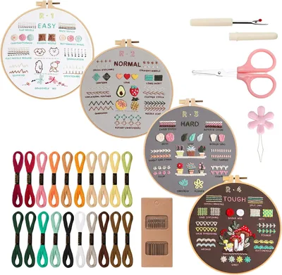 VynyQoo 4pcs Kit de Bordado para Principiantes, Kit de Puntadas para Adultos