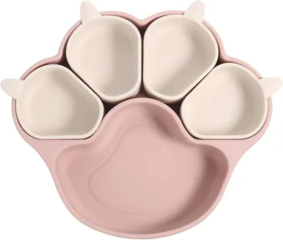 ベビー食器セット、5グリッド吸着カップ付き、転がらない、ベビーフードに適した食品級シリコン、非滑り