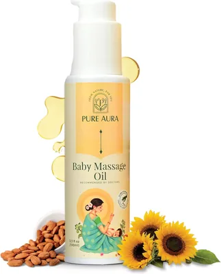 प्योर ऑरा बेबी मैसेज ऑयल 100ml - 100% प्राकृतिक आयुर्वेदिक बेबी ऑयल नवजातों और बच्चों के लिए | रसायन-मुक्त