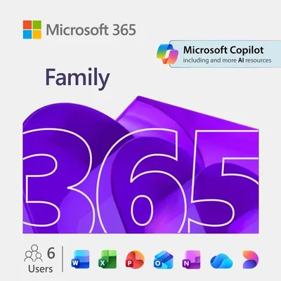 Microsoft 365 Family - 6 Usuarios - hasta 6 TB de almacenamiento en la nube (1 TB por persona) - Seguridad avanzada - Aplicaciones innovadoras con IA