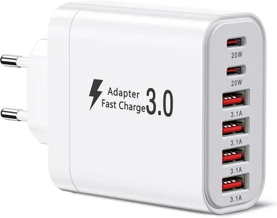 Ładowarka USB C 52W z 6 portami, szybka ładowarka PD20W