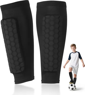 Huiguli Professionele Schokbestendige Shin Guards, 1 Paar Voetbalkindershinbeschermers met Anti-Slip Silicone Shin Beschermers voor Socce