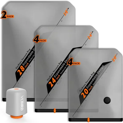 Vacbird 10 Sacchetti per Aspirapolvere con Pompe Wireless, 4x (40x54 cm), 4x (47x64 cm), 2x (54x74 cm), Risparmio Spazio Vestiti