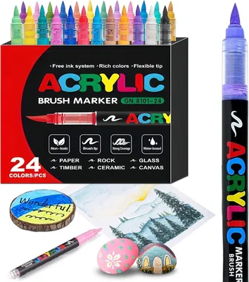24 Color Acrylic Paint Pens - Quick-Drying Waterproof Markers for Canvas & Wood