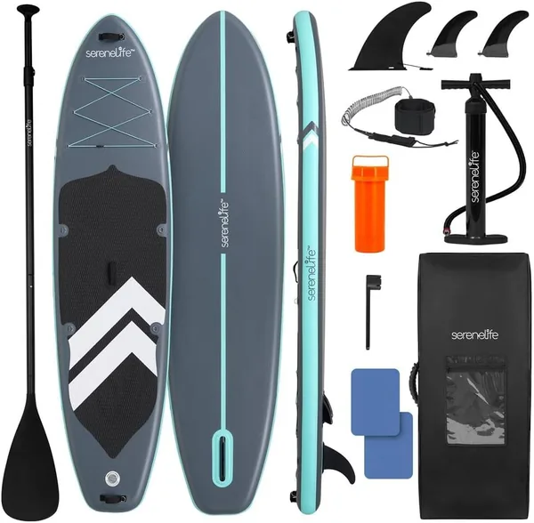 SereneLife 11'6" Inflatable SUP - Familjständig Paddelbord för 2 Vuxna och 1 Barn - 89 cm Bred Design med Non-Slippig Underlag