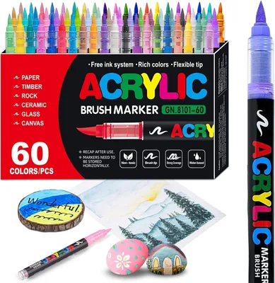 60 Colors Acrylic Paint Pens - Quick-Drying Waterproof Markers for Canvas & Wood