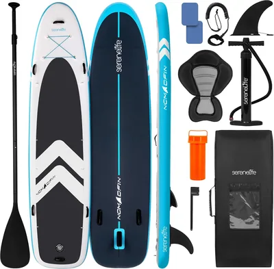 SereneLife uppblåsbar SUP - familjepaddleboard med säte för 2 vuxna och 1 barn - Stabil design med halkfri EVA-däckmatta, prisbelastad