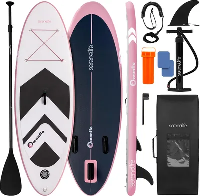 SereneLife 7'9'' uppblåsbar stand up paddleboard för barn - SUP för ungdomar med enkelverkande pump, justerbar paddel och rygg - Best Deal