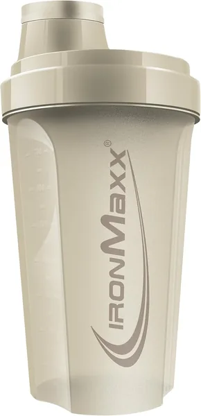 IronMaxx 700ml Sandstone Beige Protein Shaker with Screw Cap, Sieve and Measuring Scale, Leakproof Gym Water Bottle for Hydrolyzed Protein, BPA Free and DEHP Plasticisers