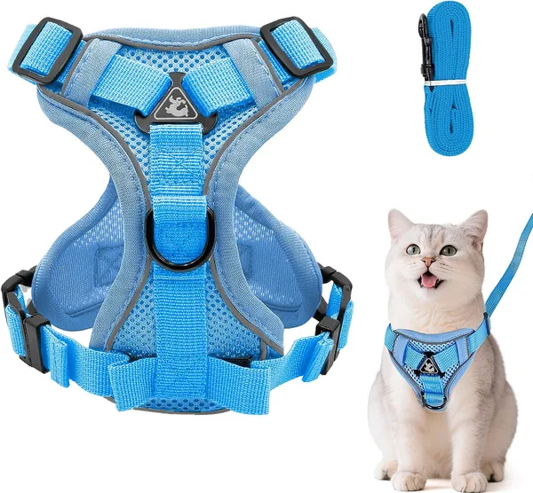 Harnais de chat ajustable anti-éclaboussure Grantop Light Blue M