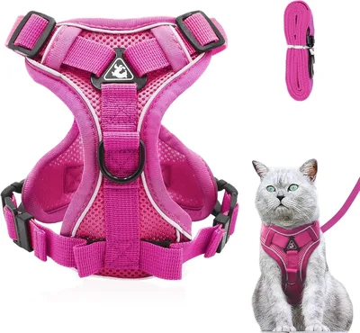 Harnais de chat Grantop ajustable anti-éclatement avec laisse - Rose, XS