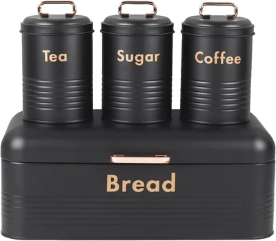 Royal Homeware 4pc Breadbin & Canister Set - Parma Collection (Matte Black) | Best Deal