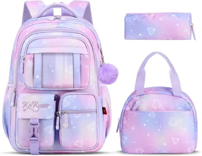 Sac à dos Tanou pour filles 3 pièces avec sac à lunch, étui à crayons, dos respirant pour filles, violet - Meilleures affaires