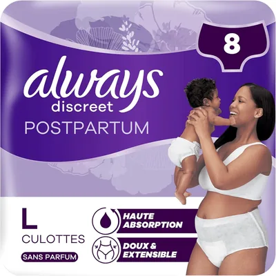 Always Discreet Postpartum Dessous Jetables, Grande Taille, Très Absorbants et Confortables, 8 Paires - Meilleures Affaire