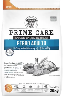 Prime Care Alimento para Perros Adultos Razas Medianas y Grandes 20 kg