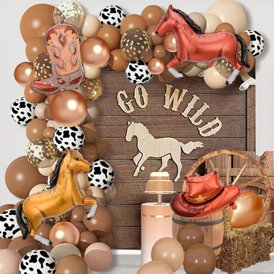BSMKD Globos para Fiestas de Cumpleaños Western Cowboy, 172 PCS Kit Marrón Decoraciones De Vaquero De Caballos De Fies