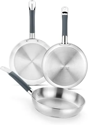 BRA Master Juego de Sartén 20-24-28 cm Acero Inoxidable Antiadherente Libre de PFOA, Inducción Completa, Adecuado para Todos los Tipos de Cocina