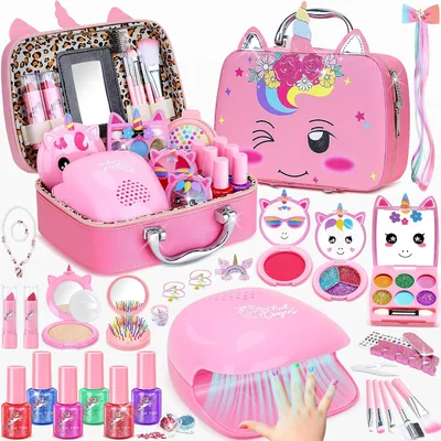 PERRYHOME Juguete de Maquillaje para Niñas, Cosmético Real Lavable, Maletín y Bolsa de Princesa, Pri