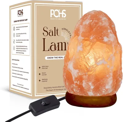 Himalayan Pink Salt Lamp, Handcrafted Wooden Base, 7 Inches
