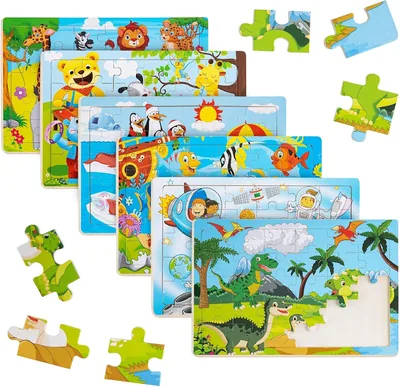 6-Pack Wooden Jigsaw Puzzles | 30-Piece Educational Set | Kids 3-5