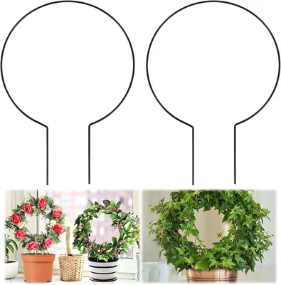 Tyqour Rund Plantstöter, 2 stk Garden Plant Holder, 20 x 28 cm, Metal, Black, Rund Climbing Support för Plantor, Indoor