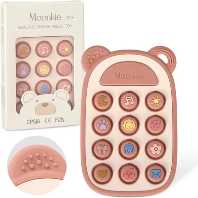 Moonkie Zabawka Ząbkowana dla Niemowląt, Silikonowy Telefon Gryzak, Pop Fidget Toy, Zabawka do Gryzienia dla Dzieci 3 Miesiące - Najlepszy Ceny