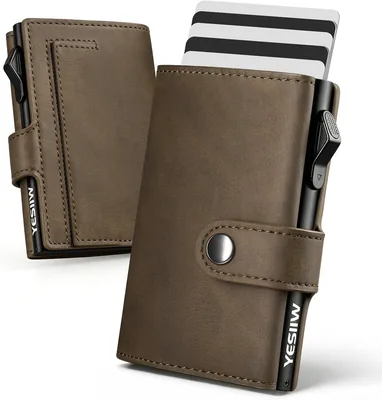 Portefeuille YESIIW Homme en Cuir RFID Bloquant Minimaliste Triplie avec Poche à Bouton pour Monnaie