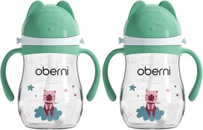 Oberni Vaso antigoteo Tritan, botella de agua para bebés de 270 ml/9 oz con asa y correa extraíbles, vaso de aprendizaje a prueba de fugas