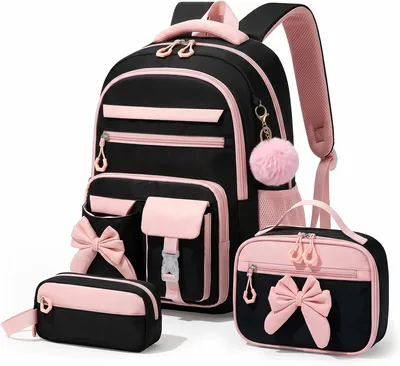 Sac à dos scolaire Amythe 3 pièces pour filles - 3ème à 7ème année avec sac de déjeuner, étui à crayons et décoration