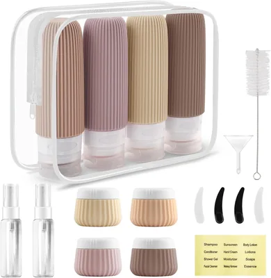 Foydream 18 Piezas Botellas Reutilizables de Viaje, Kit de Higiene para Viajes con Etiquetas