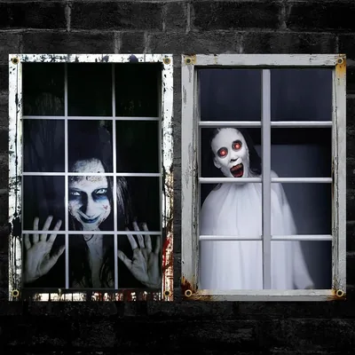 JUGLUTE Cortinas de Halloween para Ventana, 2 Piezas de Terror con Cuerdas