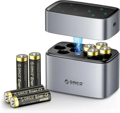 Cargador de batería ORICO con 8 ranuras, 8 baterías AA recargables (1.5V), 1500+ ciclos, carga rápida 2.5h vía Type-C - Mejor Oferta