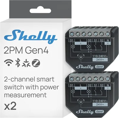 Shelly 2PM Gen4 WLAN Smart Relay Schalter, Shutter-Schalter, Stromzähler, 2 Kanäle, 16 A, Lichtschalter, Smart Home, Timer - 18% Rabatt